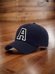 1 pieza Gorra de béisbol con letra A-Z para niños, gorra de sol de unicolor para niños y niñas, gorra de hip hop ajustable para bebés y niños pequeños - Azul Marino - Ver 6