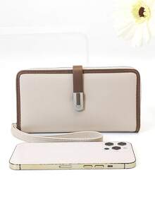 Women's Mini Handheld Phone Wallet Refined Snap Closure Contrast Color Block Soft PU Long Wallet Multi-Function Large Capacity ID Card Holder Zipper Wallet Lightweight & Fashionable For Women Wallet Purse Wallet Wristlet Wallet - Camel - View 7