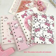Sanrio 4pcs/1pc Sanrio Hello KT Spiral Notebook - A7 Size - Cute Thick Cartoon Theme Diary, Simple Design, Features, Simple Inner Page Style Cartoon Series Portable Notebook, Personalized Stationery, Office Supplies