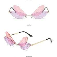 1 pieza Gafas sin montura con cristales de fantasía, diseño sin montura inspirado en alas de libélula, apropiadas para vacaciones, viajes, playa, fiestas
