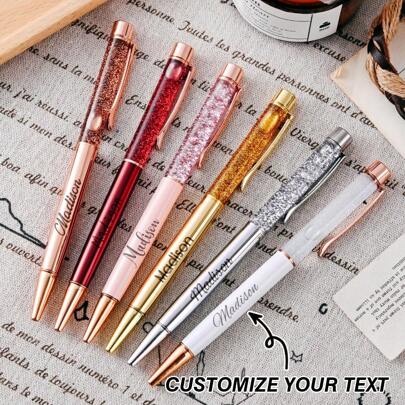 1PC Personalized Engraved Glitter Ballpoint Pen, Customized Quicksand Ballpoint Pen,Gift For Women, Stationery, Office Accessories,Writing Tools, School Supplies,Back To School