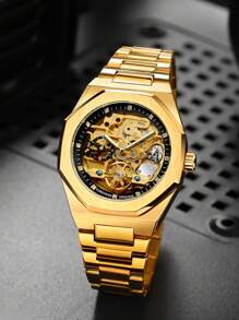 FORSINING 1 Stück Herren Mode Unregelmäßige Tourbillon Skelett Automatik Mechanische Uhren Luxus Edelstahl Armband Eingefroren Zifferblatt Leuchtende Zeiger Business Lässig Herren Uhr Geschenk