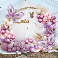 110 件蝴蝶气球拱门套装 - 浅粉色和紫色气球，带蝴蝶贴纸和大号铝箔气球，适合男孩、女孩、儿童、婴儿、迎婴派对、性别揭晓、婚礼、生日、房间、派对装饰 - 混合色 - 查看 8