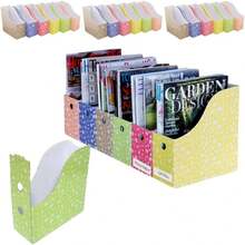 Local Delivery-Evelots Magazine File Holder -Set Of 6 White - Office Desk Organizer - Sturdy Cardboard - New Upgraded Double Front Panel -4" Wide-Easy Assemble - Floral - View 11