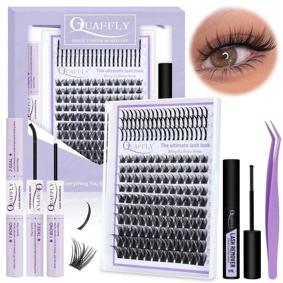 Lash Clusters With Spike Manga Lash Clusters Kit 180PCS 10-19mm Lash Extension With Lash Bond And Seal Lash Removers Lash Applicator Premade Individual Lashes Lashes Clusters Wispy Fairy Cluster Eyelashes Kit - màu đen - Xem 1
