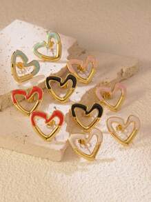 1 Pair Fashionable Minimalist Rainbow Hollow Heart Stainless Steel Earrings, Suitable For Women To Wear To Parties Or Travels