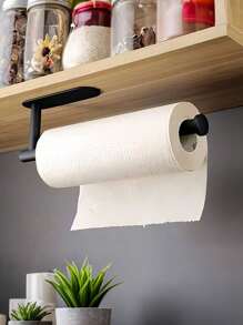 1 Stück selbstklebender Wandhalter für Papiertücher ohne Bohren, schwarz, einfach zu installieren, geeignet für Küche, Bad, unter Schränke, Spüle, Balkon und mehr. Auch für Klarsichtfolie/Alufolie Aufbewahrung, ein vielseitiges Tücher-Aufbewahrungsregal, ein Muss haben