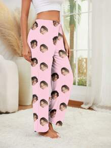 Customized Unique & Comfortable Women's Sleep Pants, Custom Photo Printed Funny Pajamas Pants, Can Customize Two People Head Images, For Fall,Chic Autumn,Urban Gala