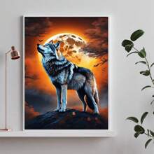 1 Stück 5D Diamant Malerei Set Heulender Wolf im Mondlicht, [30*40cm/11,8*15,7 Zoll] [40*50cm/15,7*19,7 Zoll] geeignet für erwachsene Anfänger DIY Mosaik Diamant Kunst, Vollbohrmuster Diamant Malerei Design für Wohnzimmer, Schlafzimmer, Büro Wanddekoration, Überraschungskunst Heim-Dekoration Geschenk für Familie und Freunde, ohne Rahmen