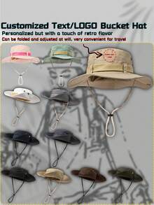 1pc Customized Drawstring Text/LOGO Unisex Summer Outdoor Casual Breathable Adjustable Bucket Hat, Summer Western Cowboy Hat Suitable For Outdoor, Mountaineering, Traveling, Hiking, Fishing, Best Choice For Gifts - Customized Pattern - View 11