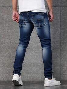 Pantalones vaqueros ajustados para hombre de color azul, tela transpirable y cómoda, ideales para estilos casuales urbanos