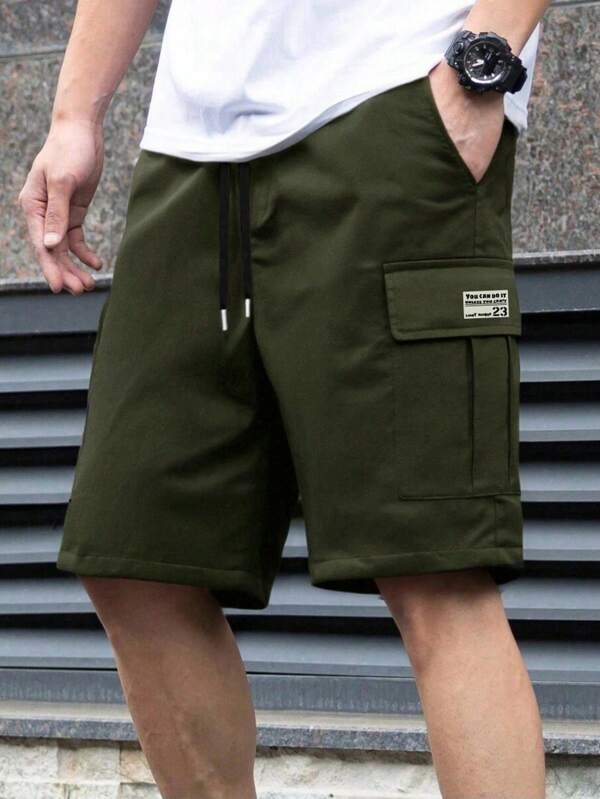 Herren Outdoor Lässig Multi-Taschen Arbeitshorts, bedruckte Pattentaschen mit Schriftzug, Sommer Reisehorts, Gürtel mit Kordelzug Bund, geeignet als Geschenk für Ehemänner, Freunde