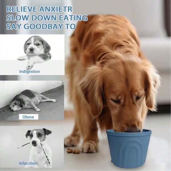 Silicone Slow Feeder Dog Bowl - Designed For Small & Medium Dogs, Anti-Choke, Anti-Slip, Tongue Suction, Machine Washable, Pet Safe Material, Fast Eating Relieves Anxiety, Pet Feeding Solution, Pet Bowl, Puppy Feeder