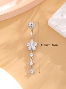 1 buc inel pentru buric cu design de fulg de zăpadă în 4 segmente, bijuterii pentru piercing la buric din oțel inoxidabil, accesoriu sexy pentru piercing lung pentru purtare zilnică