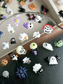 30Pcs Random Mixed ABS Cartoon Halloween Nail Charms 3D Pumpkin House Skeleton Ghost Witch Spider Cross Hat Nail Art Accessories DIY