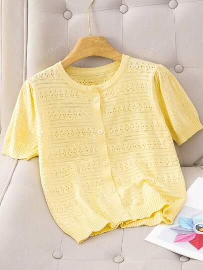 GIGOGOU Cardigan tricoté respirant pour femme, T-shirt de mode à manches courtes pour le printemps et l'été