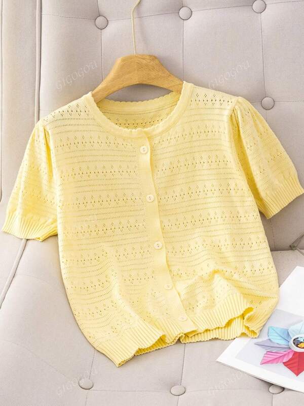 GIGOGOU Spring Summer Breathable Women Knit Cardigan T Shirt Fashion Short Sleeves Tee Top