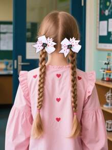 6 piezas Lazos en forma de molinillo de viento para el regreso a la escuela para niñas, adorables lazos con lunares y clips de cocodrilo, divertidos clips de cabello con decoración de pizarra para el primer día de clases, accesorios para el cabello para estudiantes, regalo del nuevo semestre para adolescentes