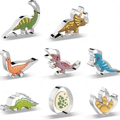 8pcs Dinosaur Cookie Cutter Set - Triceratops, Dinosaur Egg, Dinosaur Footprint, Spinosaurus, Tyrannosaurus Rex, Kids Dinosaur Baking Molds, Dinosaur Party Supplies