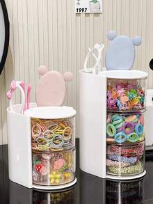 1件/2件多层旋转首饰盒，带隔层，发夹、发带和发饰收纳盒，儿童头饰展示盒，防尘梳子、眼镜、化妆刷、铅笔收纳盒，简单实用的PET材质，适合儿童节、生日礼物