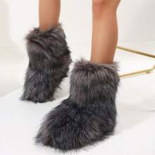 Stylish Personalized Winter Boots For Women - Adorable Spicy Girl Mid-Length Snow Boots, Cozy And Warm,Fluffy Boots Faux Fur Boots Women Shoes - 灰色 - 查看 5