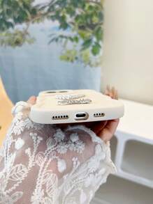 1pc Cute Comfortable Faux Pearl Double Heart Silver Letter Design Phone Case Compatible With Apple 16Pro Max/ Galaxy S24 Ultra, Infinix Smart 8/Infinix Hot 40i/Spark 20/Spark 20C/Spark Go 2024