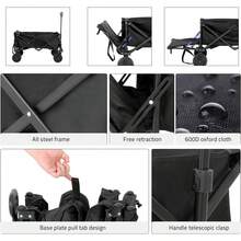 Carro Plegable con Ruedas Carro Portátil Ajustable Handle para Playa Camping Aire Libre Gran Capacidad de 100 L, Carrito Perfecto para Actividades Exteriores (Negro) - 1 - Ver 5
