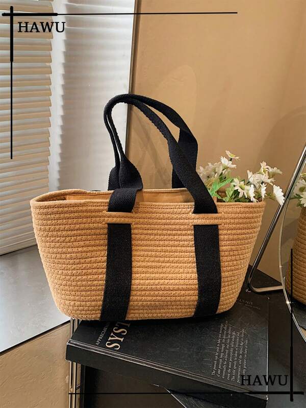 1 pieza Bolso de playa con correa ancha de color contrastante, bolsa de playa con arena