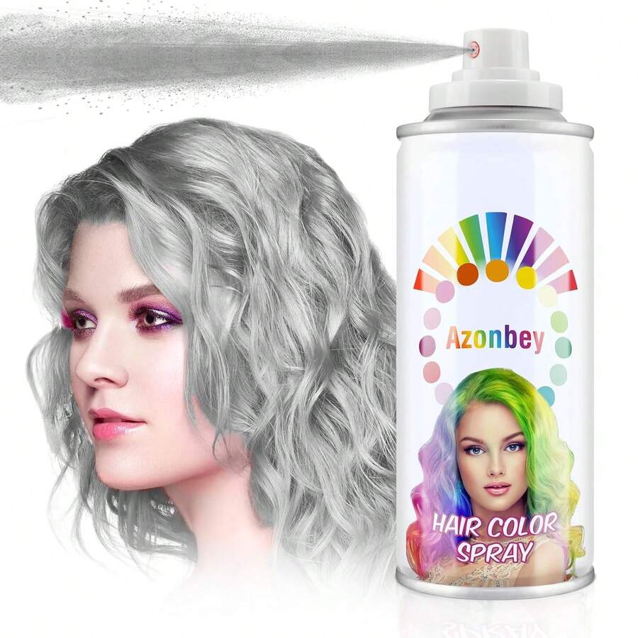 ONE-TIME USE Hair Color Spray For Women And Kids, Temporary Gray Hair Spray For Crazy Hair Day, Christmas Halloween Cosplay Party, Grey Washable Hair Dye (Gray, 120ml) - 彩色 - 查看 1