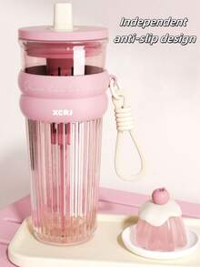 1 个 25 盎司大容量塑料杯，休闲水瓶，带茶带盖手柄和吸管，防漏、防滑、耐热，750 毫升吸管杯，直饮水瓶，方便带回学校，用于茶、果汁和咖啡，适用于办公室、户外露营、旅行、健身房、家庭和汽车 - 彩色 - 查看 6