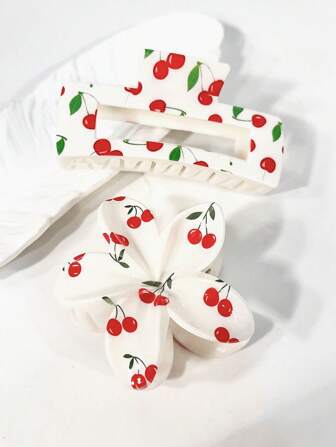 2pcs Women's Cherry Style Accessories - Cute Sweet Cherry Blossom Hair Clips, Flower Hair Claws Suitable For Strong Grip Daily Use, Summer Fashion Hair Accessories Beauty Claw Clips Fall Winter For Vacation Outfits Woman