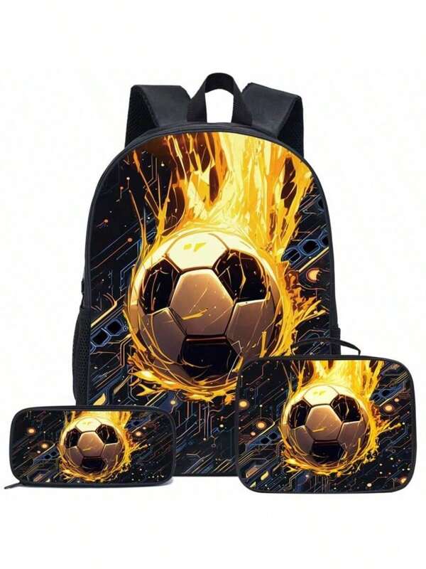 Set de 3 piezas de mochila con tema de juego - negro/neón/colores, con lonchera, estuche para lápices y bolsa de almacenamiento - de poliéster duradero, ligero y de colores de moda mixtos