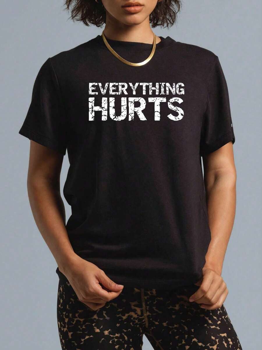 100% Cotton Everything Hurts Shirt For Men Funny Workout T-Shirt Women T-Shirt Women's Men's Graphic Tee,Casual Short Sleeve Shirt - Black - View 1