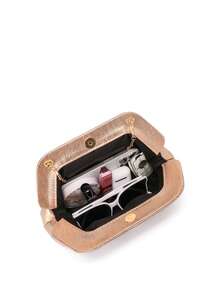 Rose Gold Pleated Clutch Bag For Women - Glossy Textured PU Leather Evening Purse, Elegant Party Clutch For Dates/Wedding/Banquet, Business Formal Handbag To Match Dresses & Gowns