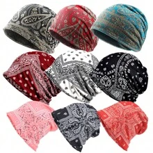 9pcs Polyester Printed Outdoor Sports Cycling Headwear Beanies, Reversible Korean Style Unisex Neck Warmer Gaiter