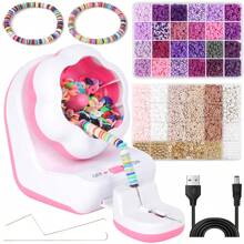 Herramienta de cuentas recargable por USB y láminas de arcilla polimérica de color morado, adecuado para hacer manualmente joyas y accesorios para el cabello, perfecto como regalo de vacaciones