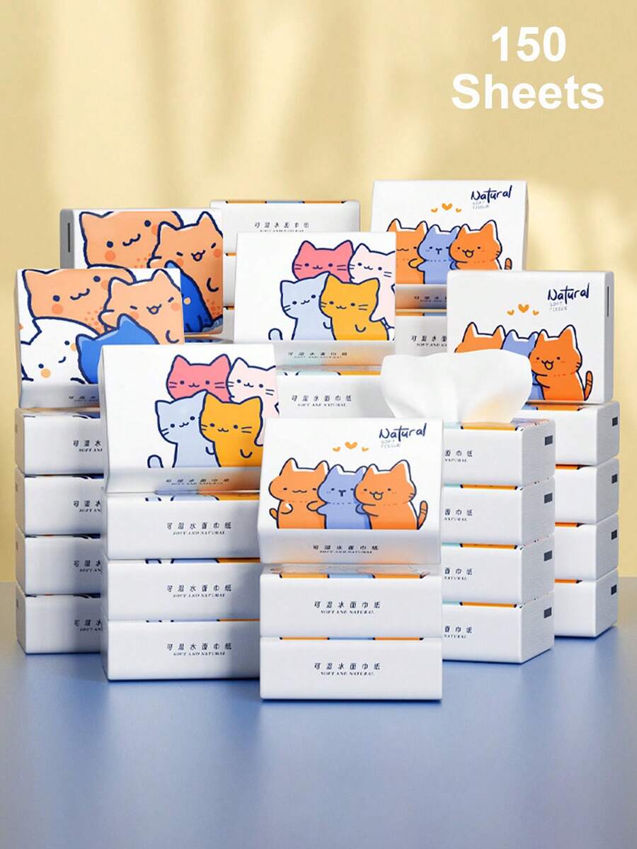 Nachfüllung für Autositzgewebe, Taschentücher für Visier-Tuchhalter im Auto, süße Taschentücher, kleine Packung für Studenten, Nachfüllung für Servietten-Halter mit Cartoon-Katzen-Muster, Autoreise-Taschentücher, weich und glatt, Küche, Badezimmer, Zuhause, Haushaltswaren