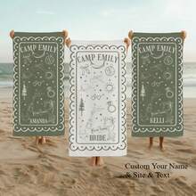 1pc 29″X58″ 31″X71″ Custom Bachelorette Beach Towel Personalized Camp Bachelorette Party Pool Towel Custom Bridal Party Gifts Camping Bachelorette Lake Theme - 白色 - 查看 1