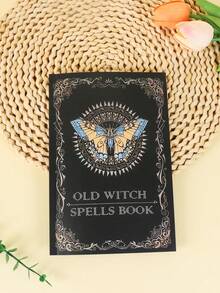1 件复古“巫术咒语书” - 复杂的黑色和金色设计，带有蝴蝶图案，适合记笔记、生日礼物和桌面游戏、生日贺卡、巫术装饰、万圣节、学校用品、返校 - 彩色 - 查看 1