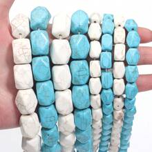 1 peça de contas de turquesa em formato de cubo natural, opções de vários estilos, jeans vintage azul e branco, acessórios para fazer joias artesanais, adequadas para pulseira, colar, pingente, decoração