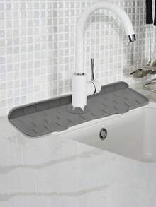 Silicone Draining Pad, Kitchen Bathroom Faucet Anti-Splash Sink Drain Mat, Kitchen Faucet Sink Splash Guard, Silicone Water Catcher Mat – Sink Draining Pad Behind Faucet, Grey Rubber Drying Mat For Kitchen & Bathroom Countertop Protect - Multicolor - View 2