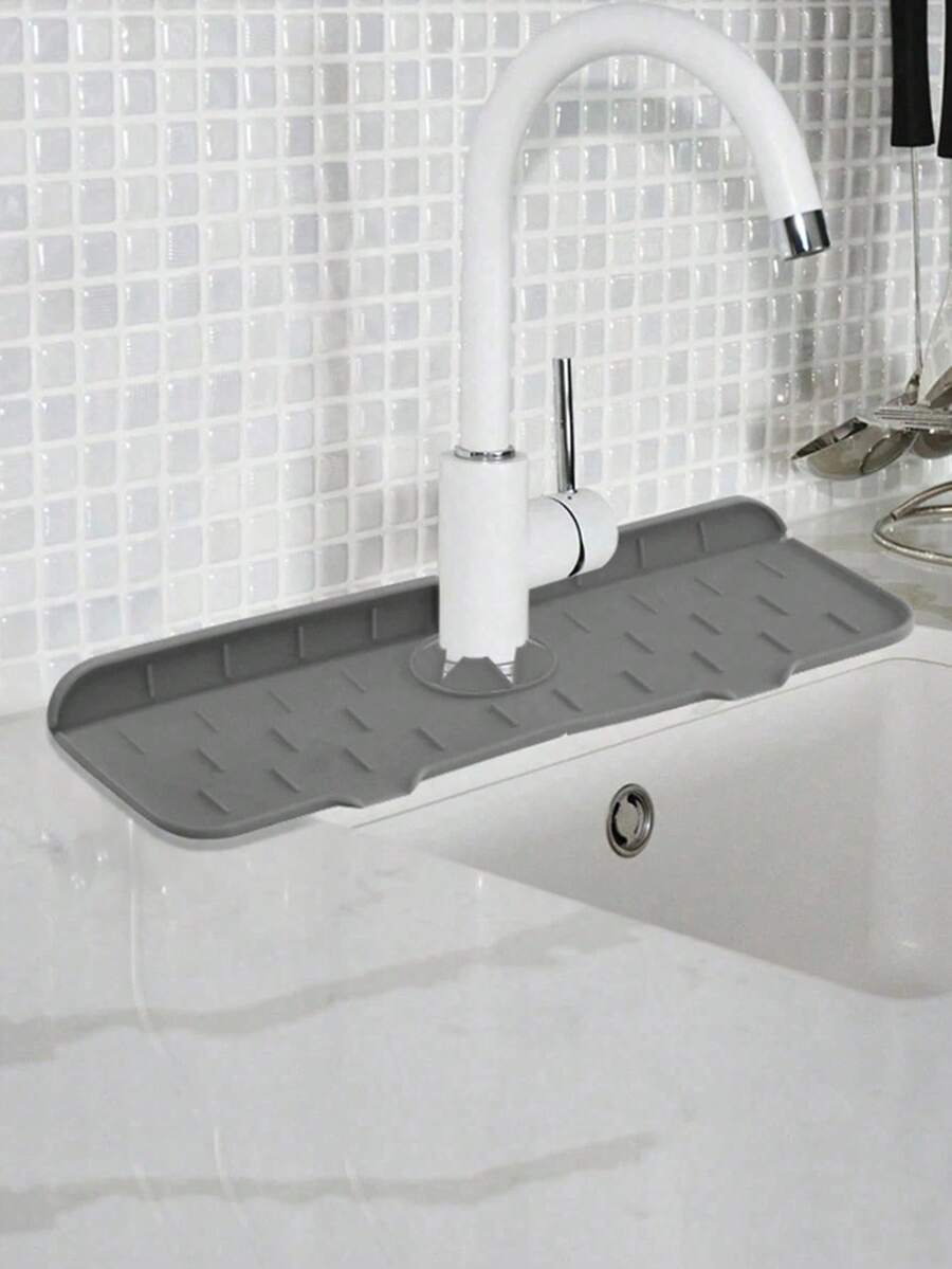 Silicone Draining Pad, Kitchen Bathroom Faucet Anti-Splash Sink Drain Mat, Kitchen Faucet Sink Splash Guard, Silicone Water Catcher Mat – Sink Draining Pad Behind Faucet, Grey Rubber Drying Mat For Kitchen & Bathroom Countertop Protect