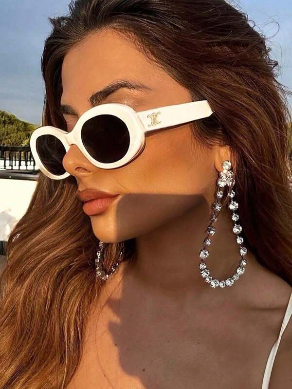 1pc Retro Oval Glasses Women Cat Eye Fashion High-End Stylish Street Snap Eyewear