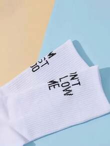 1 Đôi tất dài đến bắp chân in chữ đen trắng Unisex, tất thể thao, thời trang sáng tạo, thường ngày, đa năng, mùa thu - Đen và trắng - Xem 4