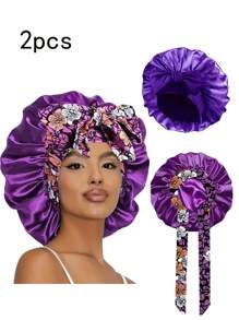 1/2/3 Stücke Elastische Satinsatin Schlafmütze/Make-up-Duschhaube/Tägliche Haarkappe für Frauen, Seide Satinkappe
