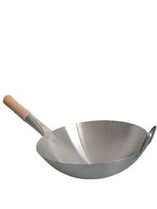 WOK Vencort 32 cm acero inoxidable con mango de madera sartén profundo cocina gourmet resistente antiadherente diseño profesional fácil limpiar ideal para salteados stir fry saludable menaje útil - Plateado - Ver 4