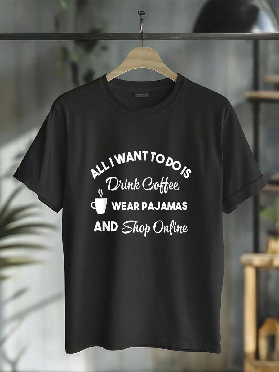 100% Cotton Women's Funny Shopping Online Shirt Coffee Pajamas Shop Gift T-Shirt Women's Men's Graphic Tee,Casual Short Sleeve Shirt - màu đen - Xem 1