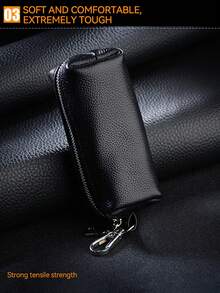 CyberDyer Praktyczna męska torebka na klucze do samochodu z krowiej skóry, duża pojemność, modna damska, uniwersalna torebka na klucze do użytku domowego, zapinana na zamek błyskawiczny