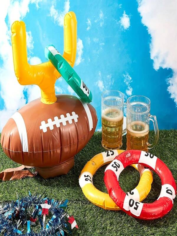 Juego de lanzamiento de balón de rugby inflable, juego interactivo con temática de rugby, set de lanzamiento de fiesta deportiva, juego para interiores y exteriores, suministros para fiestas, adecuado para reuniones, perfecto para fiestas en la piscina y parques acuáticos, así como para decoración interactiva de Navidad y Halloween, flotadores de piscina, deportes al aire libre, juegos al aire libre, natación al aire libre, juegos familiares, opción de regalo ideal para familia, amigos, hermanos, vecinos, colegas, maestros y compañeros de clase, artículos esenciales de playa, accesorios de playa, flotador de piscina