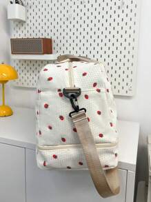 Bolsa de Viagem Overnight com Estampa de Morango em Veludo Corduroy, Bolsa Esportiva de Ginástica de Grande Capacidade para Yoga, Bolsa de Fim de Semana com Compartimento Seco e Úmido Separado e Compartimento para Sapatos, Bolsa de Ombro Casual e Portátil Adequada para Negócios, Férias, Outdoor, Esqui, Fitness, Proteção Laboral e Entrega, Acessórios Escolares